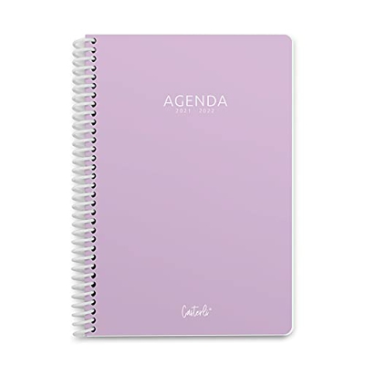 Casterli-AGENDA ESCOLAR 2021-22 BASIC Color Lila, Semana Vista, Vertical, Tamaño ~A5, Papel 70g, Cubierta Polipropileno Opaco, Colores surtidos, 148 x