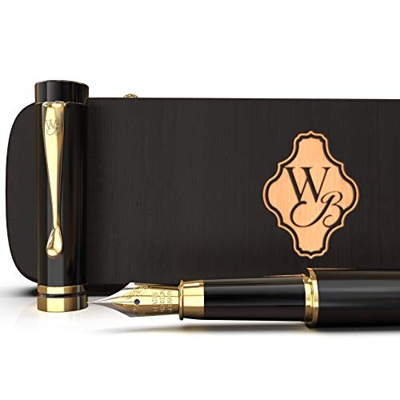 Wordsworth & Black Juego de pluma estilográfica, madera de bambú premium, plumilla mediana, estuche de regalo; Incluye 6 cartuchos de tinta, convertid