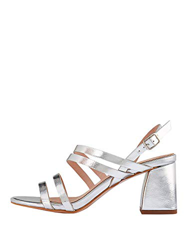 Marypaz, Sandalia tacón ancho metalizado con multitiras para Mujer Plateado 39 EU en oferta