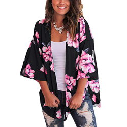 Cárdigan para Mujer Corto Cover Up para Playa Estampado Floral Estilo Bohemio Kimono Talla Grande de Mujer para Verano Vacaciones (Negro, M) en oferta