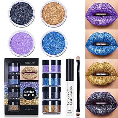 Glitter Lip Kit Stay Golden, 4 Color Diamond Glitter Metallic Lipstick Waterproof, Waterproof and Smudge Proof Long Lasting Lipstick Sets (2#)