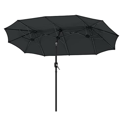 Aufun Sombrilla doble de aluminio con protección UV con manivela de mano, para jardín, mercado, terraza (270 × 460 cm, color gris oscuro)