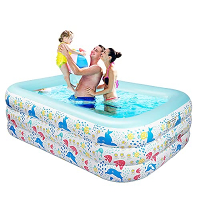 KIKILIVE Piscina Hinchable, Piscina Inflable Rectangular, Piscina Inflable Familiar, 180 x 135 x 60cm, para Patio Jardín Fiesta al Aire Libre