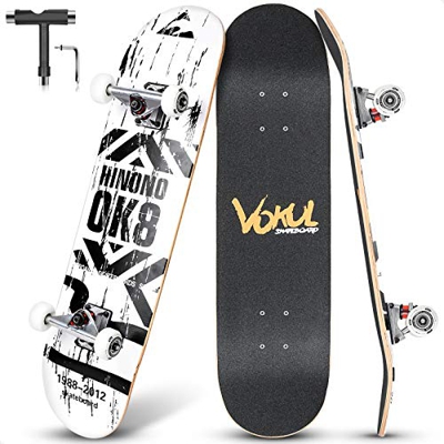 VOKUL Skateboard Completo, 80x20cm Monopatín para Niñas Niños Adolescentes Adultos Principiantes Profesionales, Tabla Skate con ABEC-7 y 7 Capas Monop