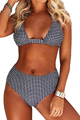 Voqeen Traje de Baño Bikini Floral Mujer Bikinis Sujetador Push-up Sexy Traje de Baño de Dos Piezas BañAdores Tops y Braguitas Ropa de Playa (Tartán, 