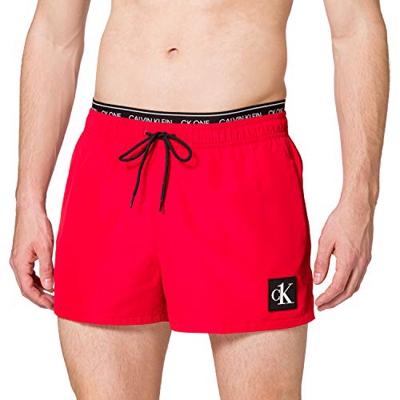 Calvin Klein Short Double WB Baador para Hombre, Rojo Feroz, M
