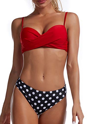 JFAN Conjuntos De Bikini Traje De Baño Bikini con Aros y Estampado Floral Push Up Summer Swimsuit Traje de Baño Ropa de Playa(Rojo,XL)