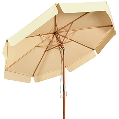 Paraguas de parasol de jardín 3M con función de inclinación y polos de madera, toldos de protección solar a prueba de sol a prueba de sol, ávos de som