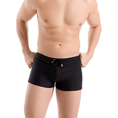 Meerway Bañador Hombre Bañadores de natación para Hombre Bóxer Calzoncillos Cortos Trajes de Baño Cortos Cordón Adjustable Negro