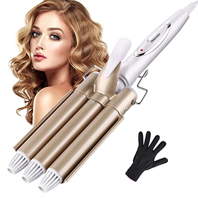 Fyonm Rizador de Pelo, Rizador para el Cabello, 3 Barriles Pinzas Rizadoras, Cabello Herramienta de Peinado (22mm), Turmalina y Cerámica, Temperatura 