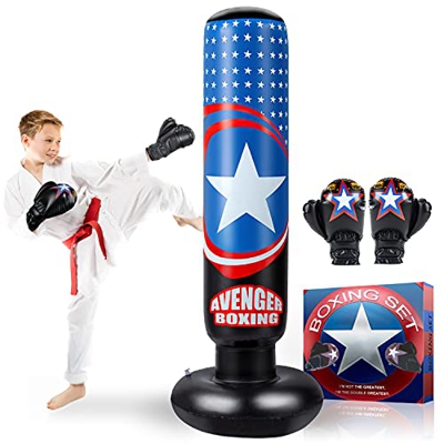 AstarX Saco de boxeo para niños – Capitán América bolsa de boxeo para rebote inmediato para practicar karate, taekwondo, MMA y para aliviar la energía