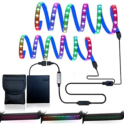 Tira de luz LED,tira de luz RGB para scooter eléctrico con controlador de 3 teclas y caja de baterías,2 tiras de LED plegables para luz decorativa de 