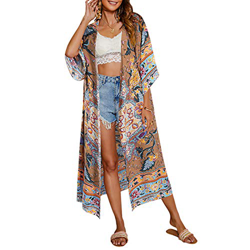 Pareo de Bikini para Mujer Cover Up para Playa Estampado Floral Cárdigan Largo Estilo Bohemio Bata Kimono Talla Grande de Mujer para Verano Vacaciones características
