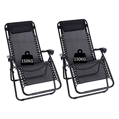 Arcoiris -Tumbona Gravedad Cero Tumbona Plegable Multiposiciones, Jardin,Terraza, 4 Colores (2Pack + 90218, Negro)