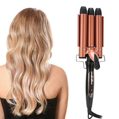 Rizador de pelo de 25 mm con 3 barriles, 3 barriles de crepé Planchas onduladas, temperatura de planchado para rizar el cabello ajustable Escalera de 