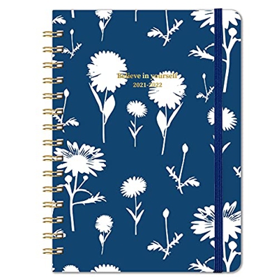 Agenda 2021 2022 – A5 semanal con pestañas mensuales de julio de 2021 a junio de 2022, 15 x 21 cm, crisantemo blanco