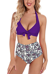 heekpek Bikini Mujer con Relleno y Push Up Sexy Bikini Cintura Alta Estampado Halter Conjunto Bikini Mujer Decorado con Lazo Triangulo Bikinis Mujer características