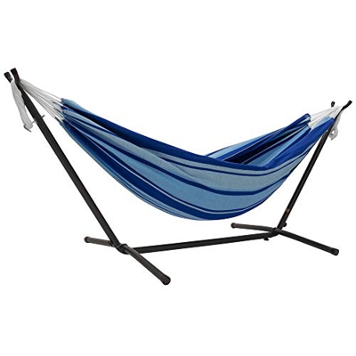 Vivere, Island Breeze Double Cotton Hammock with Space-Saving Steel Stand