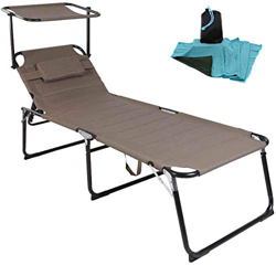 WildStage Tumbona de aluminio XXL plegable con techo hasta 150 kg, tumbona plegable en 5 posiciones, tumbona de jardín extra alta con toldo de 200 x 7 en oferta