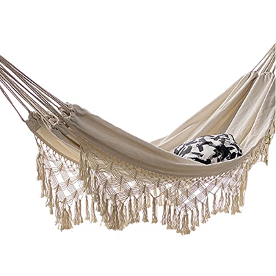 Hamaca para Camping Hammock Hamaca Doble Engrosada Tasel Tassel Hamaca con Bolsa De Transporte Patio Balcón Jardín De Patio, 195x145x43cm