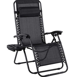 Tumbona Plegable con Soporte para Bebidas, Mecedoras Jardín para Exterior con Almohadilla Ajustable para la Cabeza, Ergonómica, Transpirable (Negro) en oferta