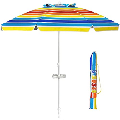 GIANTEX-220 cm, Sombrilla de Playa con Bolsa de Transporte, Ancla y Portabebidas, Utilizada en Jardines, Terrazas, Mercados, Sombrilla Redonda con Fun