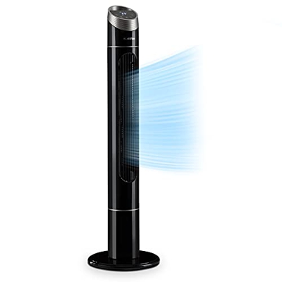 Klarstein Sky High – Ventilador de torre, funcionamiento de bajo consumo: 40W, oscilación de 75°, caudal de 276 m³/h, programable 12 horas, 3 modos, p