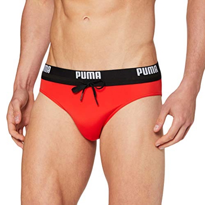 PUMA Logo Men's Swimming Brief Bañador, Rojo, XL para Hombre