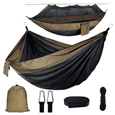 Hamaca de Camping con Mosquitero, Ultra Ligera Portátil Hamaca Colgantes para Acampar, Capacidad 300KG, Nylon Paracaídas Secado Rápido Hamaca para Ext