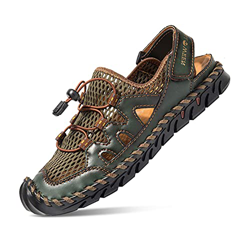 Sandalias para Hombre, Cuero Pescador Playa Punta Cerrada Hecho a Mano Transpirable Al Aire Libre Antideslizante Caminar Anticolisión Confort Senderis precio