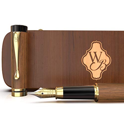 Wordsworth & Black Juego de pluma estilográfica, madera de bambú premium; plumilla mediana, estuche de regalo; Incluye 6 cartuchos de tinta, convertid