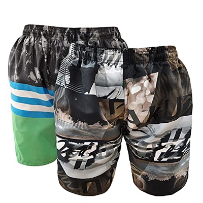 1s1k Bañador de Hombre Pack 2 Unidades con Bolsillos y Secado rápido (Oscuro/Raya Azul y Blanca, XXL)