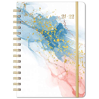Agenda 2021-2022 – Agenda mensual semanal 2021-2022 para julio de 2021 – junio de 2022, 21,4 x 16,5 cm, funda flexible con cierre elástico, pestañas r