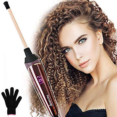 Novzep Rizador de pelo de cerámica de 9 mm con indicador de temperatura LCD, tecnología de temperatura constante única que protege tu cabello (120 ℃ -