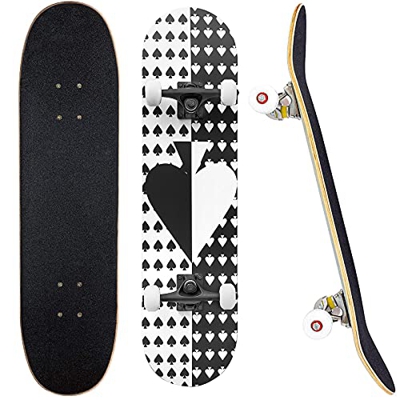 Planche de Skateboard Pro Complete Board Double Kick Avec roulements ABEC-7 7 Couches en érable Dur Planche 78,7 x 20,3 cm pour débutants, garçons, Fi