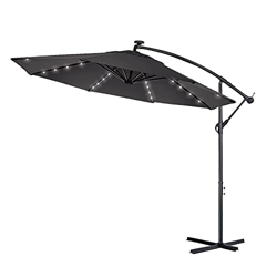 HENGMEI Ø 300cm Sombrilla Parasol Mástil de Aluminio y 100% Poliester Tela protección UV 40 + y Impermeable con Solar LED Sombrilla de Jardin, Terraza características