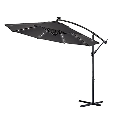 HENGMEI Ø 300cm Sombrilla Parasol Mástil de Aluminio y 100% Poliester Tela protección UV 40 + y Impermeable con Solar LED Sombrilla de Jardin, Terraza