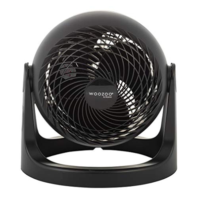 Iris Ohyama PCF-HE18 Woozoo - Ventilador de mesa / ventilador de escritorio potente y silencioso, 31W, Hélices 3D patentadas, Rotación de 360°, 3 velo