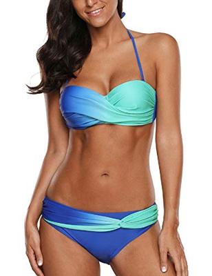 UMIPUBO Bikini Mujer Ropa de Baño Push Up Acolchado Bra Tops y Braguitas Reversibles 2pcs Trajes de Baño Halter Cuello Bañador