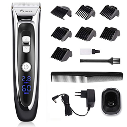 Cortapelos inalámbricos para hombre con cuchilla de cerámica de titanio, pantalla LED, batería de litio, soporte de cargador, recargable por USB características