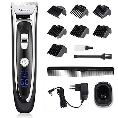 Cortapelos inalámbricos para hombre con cuchilla de cerámica de titanio, pantalla LED, batería de litio, soporte de cargador, recargable por USB