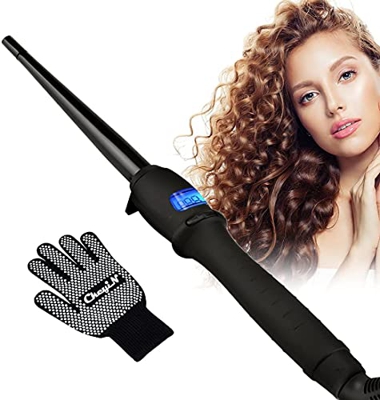 Rizador de pelo, rizador de pelo de cerámica de 9-19 mm, rizador de pelo pequeño, herramienta de peinado con pantalla LCD, voltaje dual de 110-240 V, 