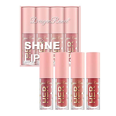 YESS Lápiz Labial líquido Brillante de 4 Colores, Juego de Esmalte de Labios hidratante, súper Duradero