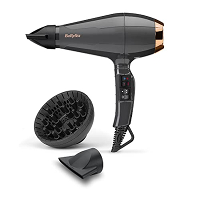 BaByliss 6719DE Secador de pelo Italian Air Pro 2200, secador iónico, 2 boquillas y difusor, motor profesional hecho en italia, aire frío bloqueable