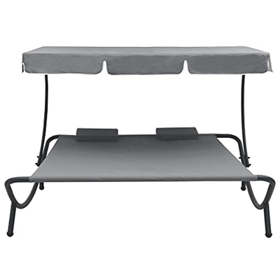 Tumbona Doble de Jard¨ªn con Toldo y Cojines Tumbona de Jard¨ªn Exterior Tumbona para Jard¨ªn Patio Playa 200 x 173 x 135 cm (Gris)