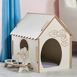 DHYBDZ Casa para Perros de Interior con 2 Cuencos, Cama de Cueva para Perros pequeños, jaulas de Madera para Mascotas pequeñas con Puerta y Ventanas,  precio