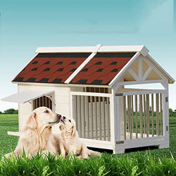 DHYBDZ Casa para Mascotas de Madera Extra Grande con Jaula, casa para Perros elevada con terraza Porche, Refugio Elevado para Mascotas al Aire Libre E en oferta