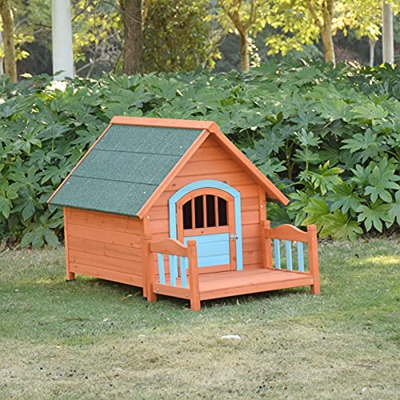 DHYBDZ Casetas para Perros Medianas y pequeñas Resistentes a la Intemperie con Porche, caseta de Madera para Perros al Aire Libre con Patas Ajustables