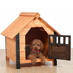 Casa de madera para perros pequeños con puerta, casa para mascotas de interior al aire libre resistente a la intemperie, refugio exterior con techo ex precio