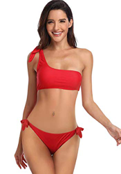 heekpek Conjunto de Bikini de Un Hombro Mujer Padded Sexy Un Hombro Trajes de Dos Piezas Conjuntos Traje De Baño Raya Bandage Bikini Mujer Playa Veran características